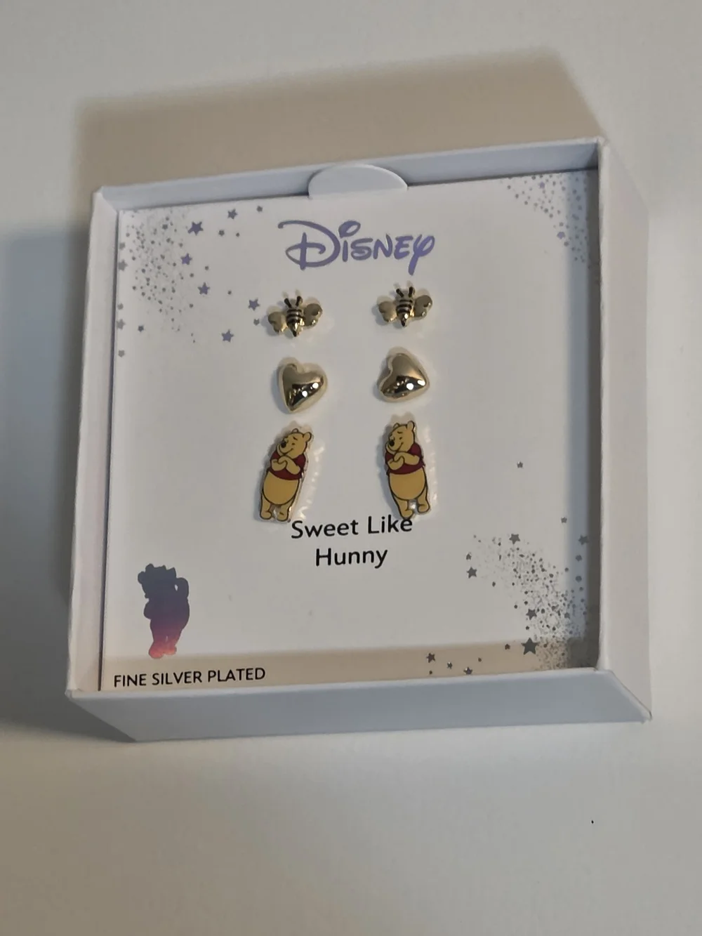 Disney Winnie the Pooh Fine Silver Plated Earring Trio Set - Gold and Yellow
